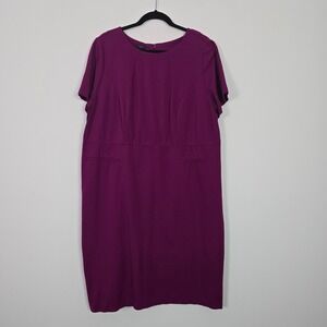 Talbots Sheath Dress Women 16W Magenta Purple Ponte Knit Short Sleeve Plus Size